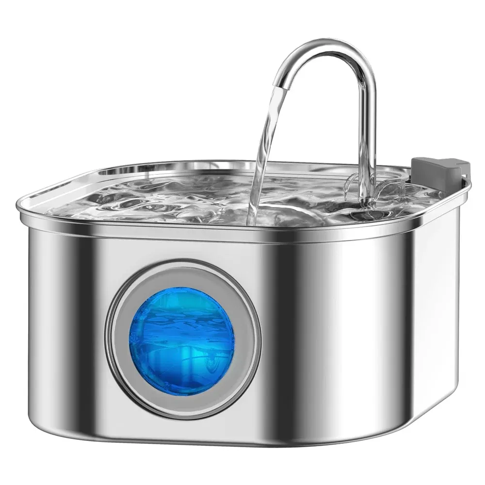Fontaine à eau pour chats avec fenêtre transparente et capteur, 3,2 L / 108 oz, ultra silencieuse, filtre automatique pour animaux de compagnie, en acier inoxydable 8