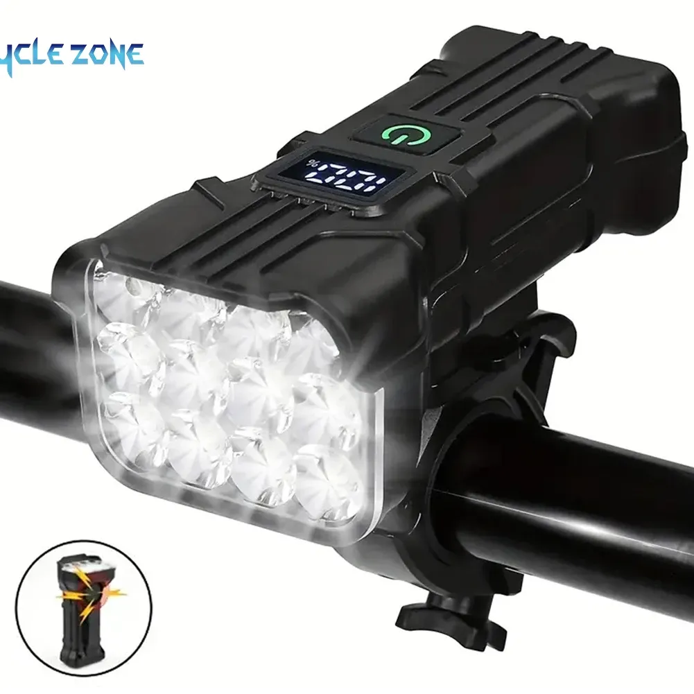 Feu avant de vélo rechargeable à 12 LED avec klaxon