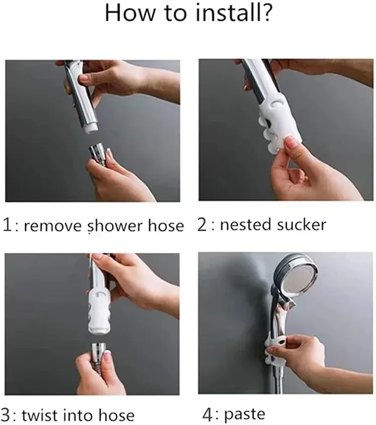 Support de pomme de douche sans perçage, fixation murale à ventouse en silicone pour marbre, verre et céramique 4