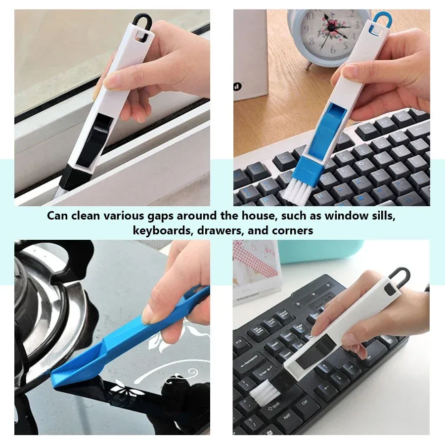 Brosse de nettoyage portable 2 en 1 multifonction pour portes, fenêtres, claviers, rainures et rails de fenêtres 5