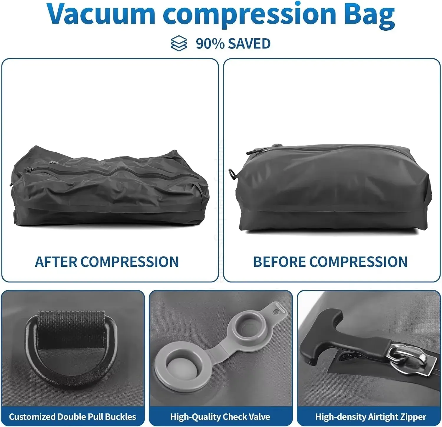 Sacs de compression sous vide pour bagages de voyage avec pompe, réutilisables et imperméables 5