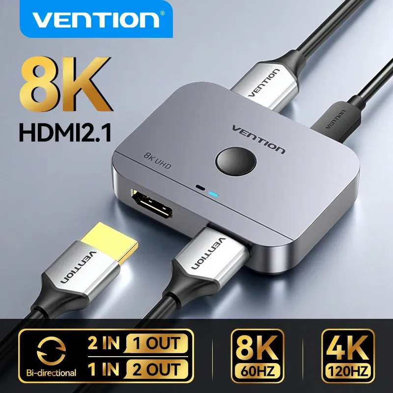 Vention – Répartiteur HDMI 2.1, 8K, 60 Hz, 4K 120 Hz, bidirectionnel, 2 en 1, compatible TV, Xiaomi, Xbox, PS4, PS5 et moniteurs HDMI, commutateur HDMI - Image 1