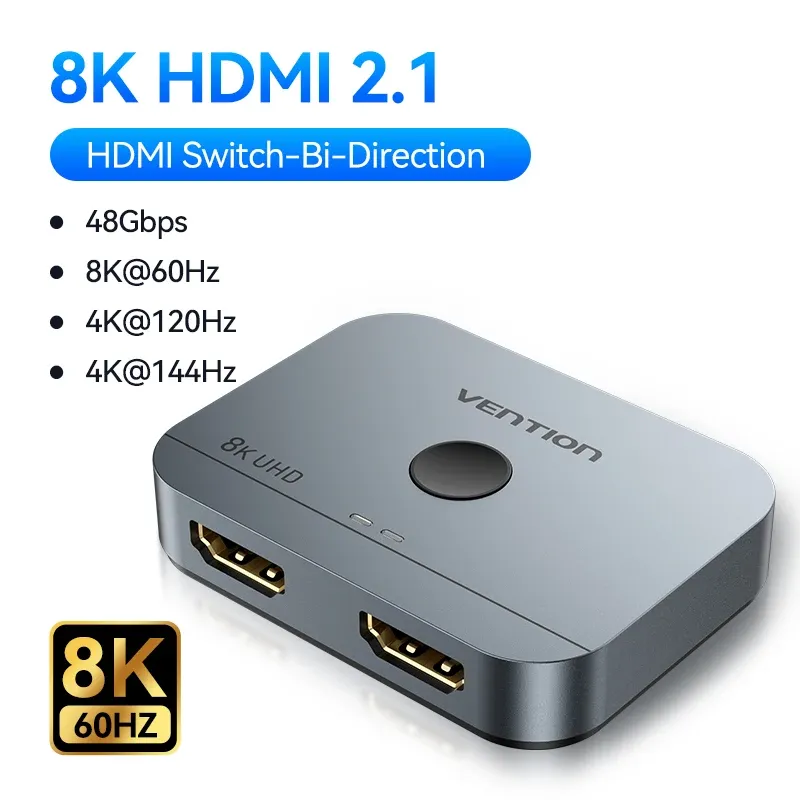 Vention – Répartiteur HDMI 2.1, 8K, 60 Hz, 4K 120 Hz, bidirectionnel, 2 en 1, compatible TV, Xiaomi, Xbox, PS4, PS5 et moniteurs HDMI, commutateur HDMI 8