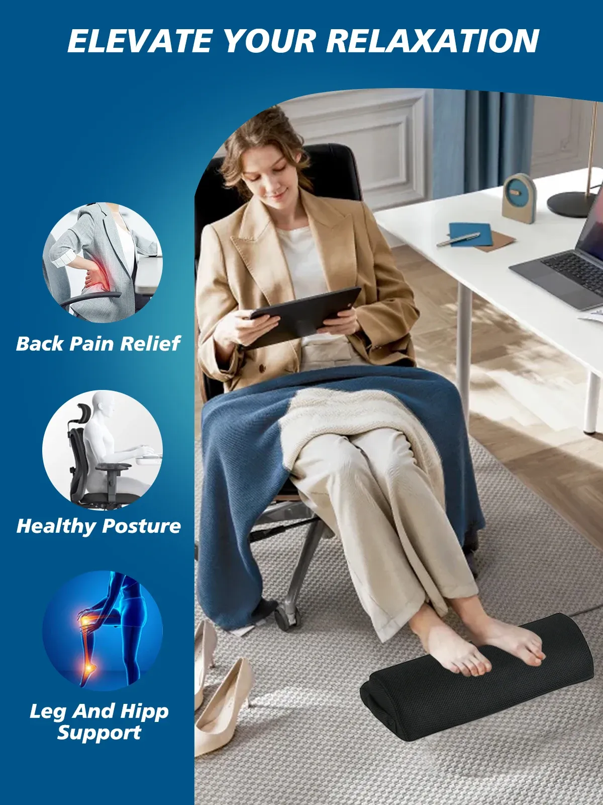 Repose-pieds sous le bureau en situation d'utilisation