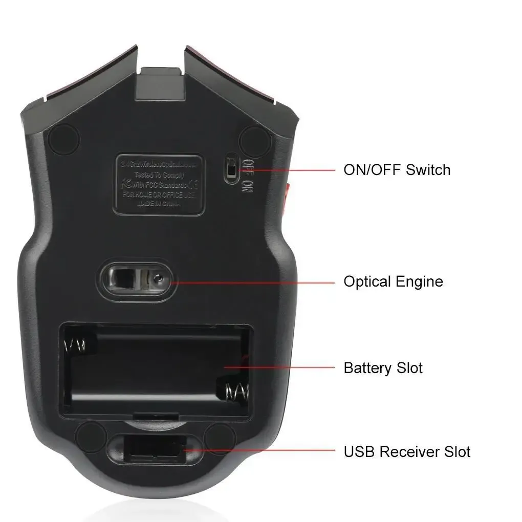 Souris optique sans fil 2,4 GHz avec récepteur USB, 1600 DPI, 6 boutons 3