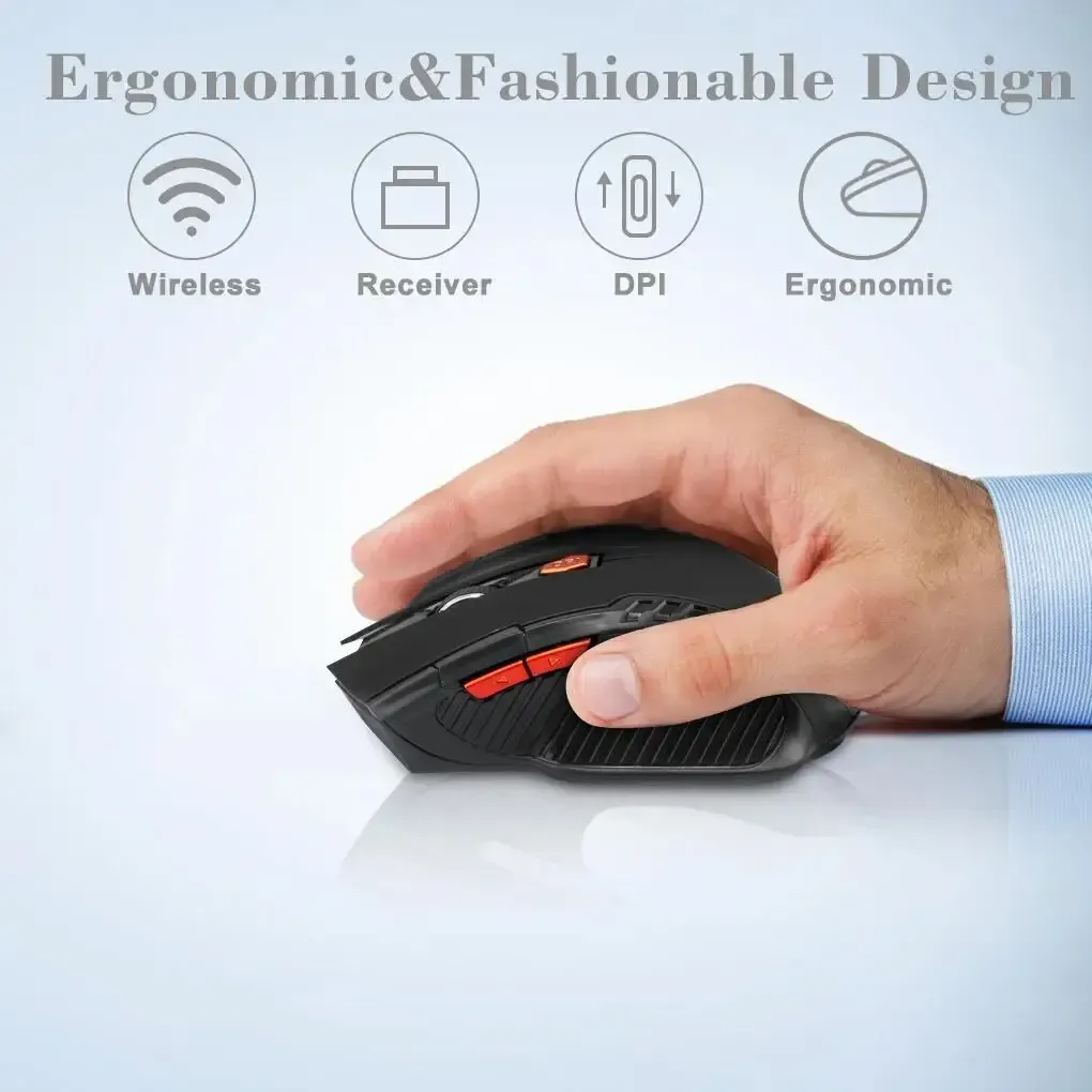 Souris optique sans fil 2,4 GHz avec récepteur USB, 1600 DPI, 6 boutons 6