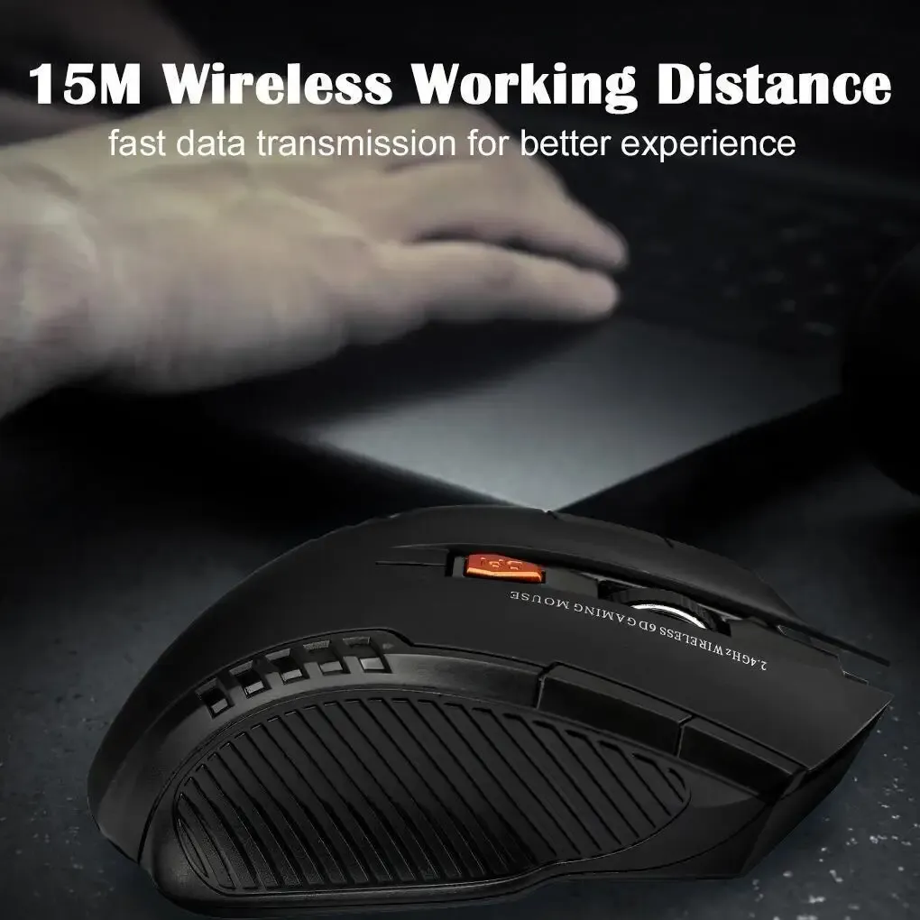 Souris optique sans fil 2,4 GHz avec récepteur USB, 1600 DPI, 6 boutons 5