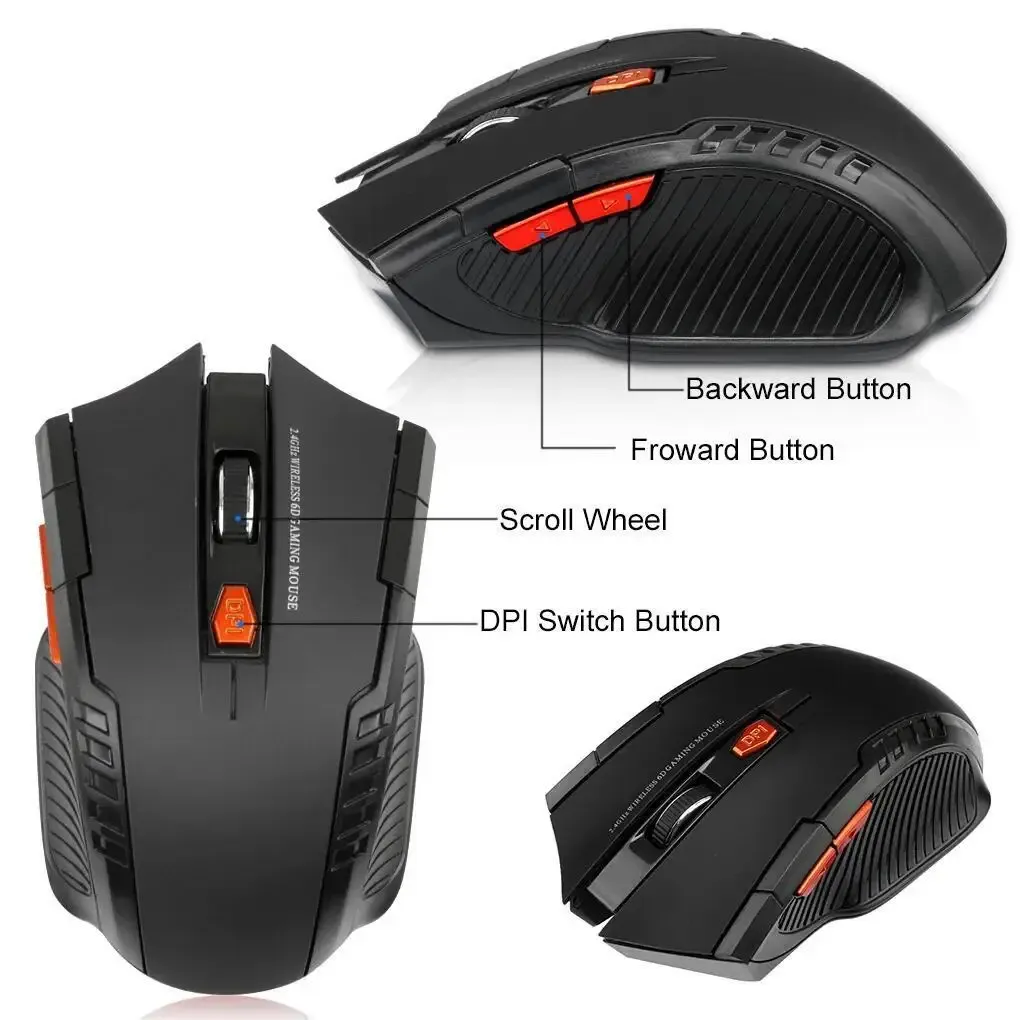 Souris optique sans fil 2,4 GHz avec récepteur USB, 1600 DPI, 6 boutons 4