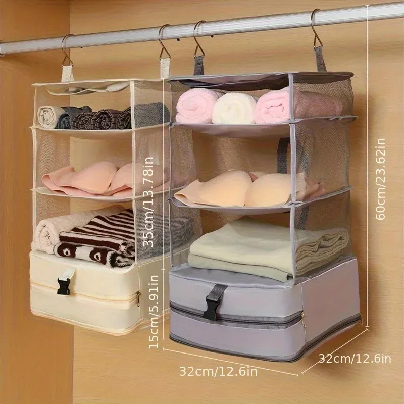 Organisateur de placard suspendu à 4 niveaux, pliable, avec 2 crochets robustes, 1 pièce 2