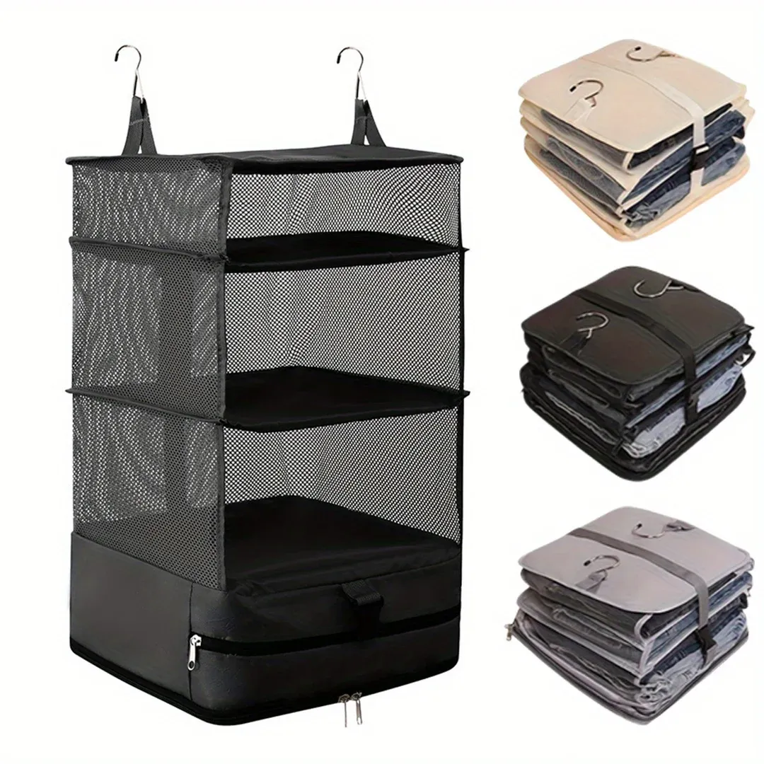 Organisateur de placard suspendu à 4 niveaux, pliable, avec 2 crochets robustes, 1 pièce 1