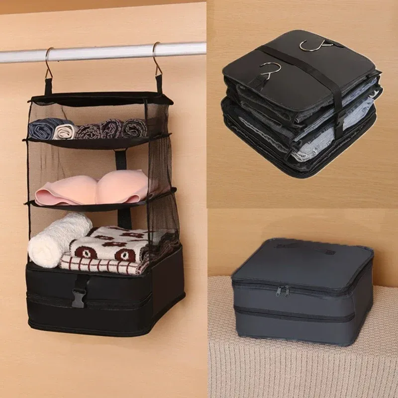 Organisateur de placard suspendu à 4 niveaux, pliable, avec 2 crochets robustes, 1 pièce 4