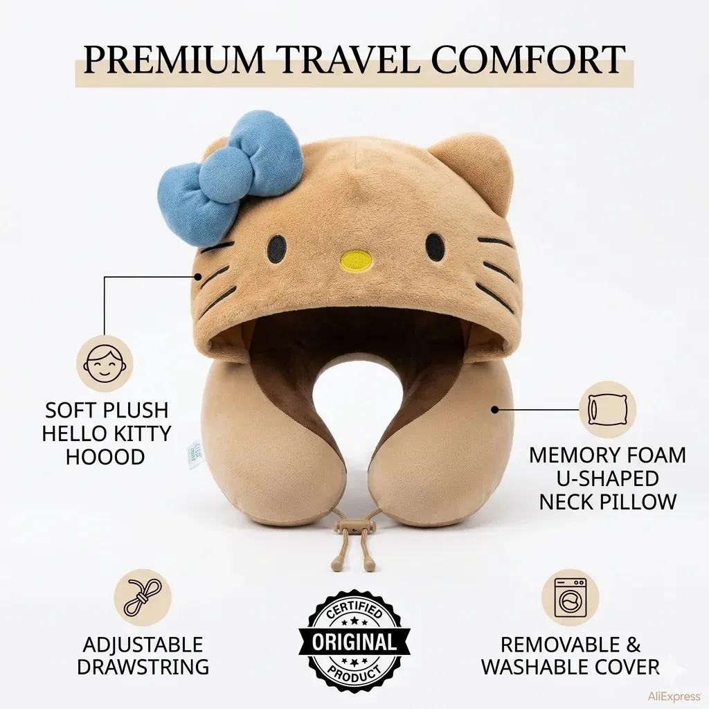 Coussin de voyage à capuche, détail du design