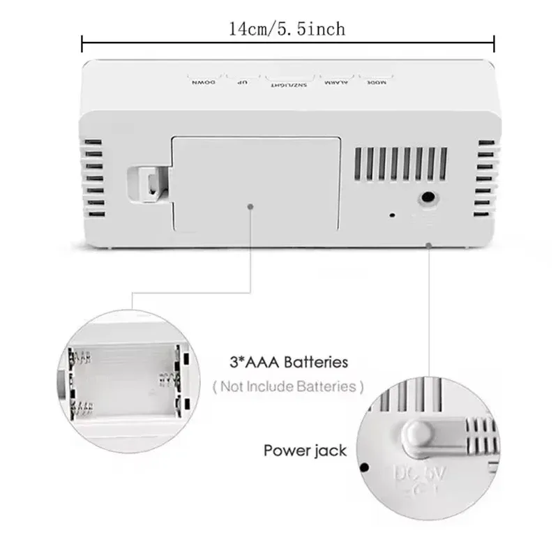 Réveil numérique LED miroir, éclairage LED