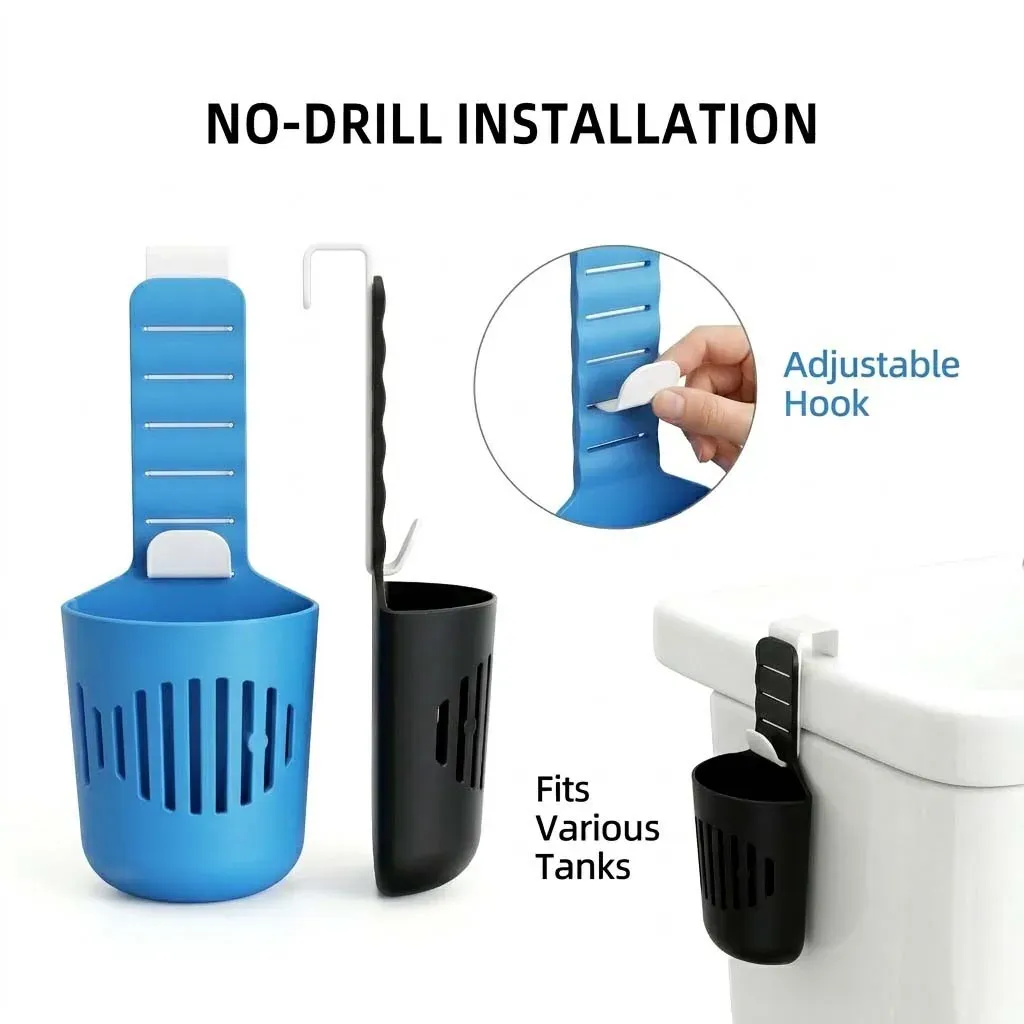 Support de tablettes en silicone installé sur un réservoir de toilettes