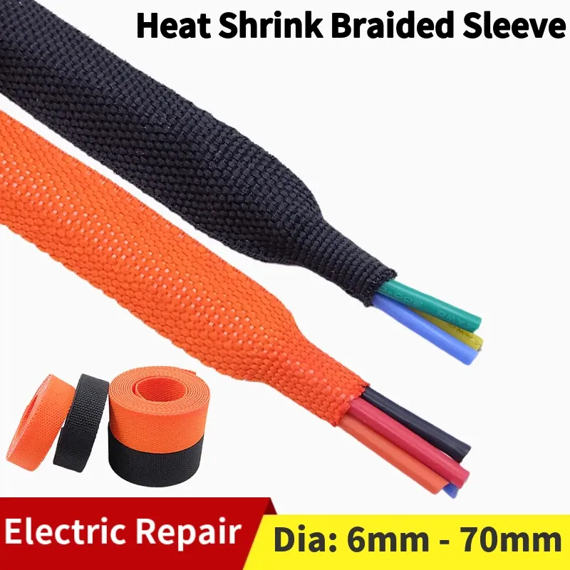 Gaine thermorétractable tressée pour câbles, isolation et protection, diamètres 6 mm, 8 mm, 10 mm et 12 mm - Image 1