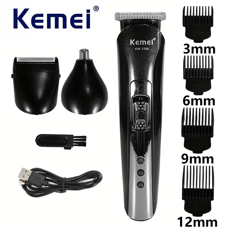 Rasoir électrique Kemei KM-1506 3 en 1 avec tondeuse à cheveux et tondeuse nez, rechargeable par USB 1