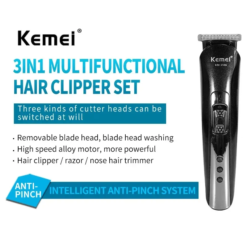 Détail des embouts interchangeables du rasoir Kemei KM-1506