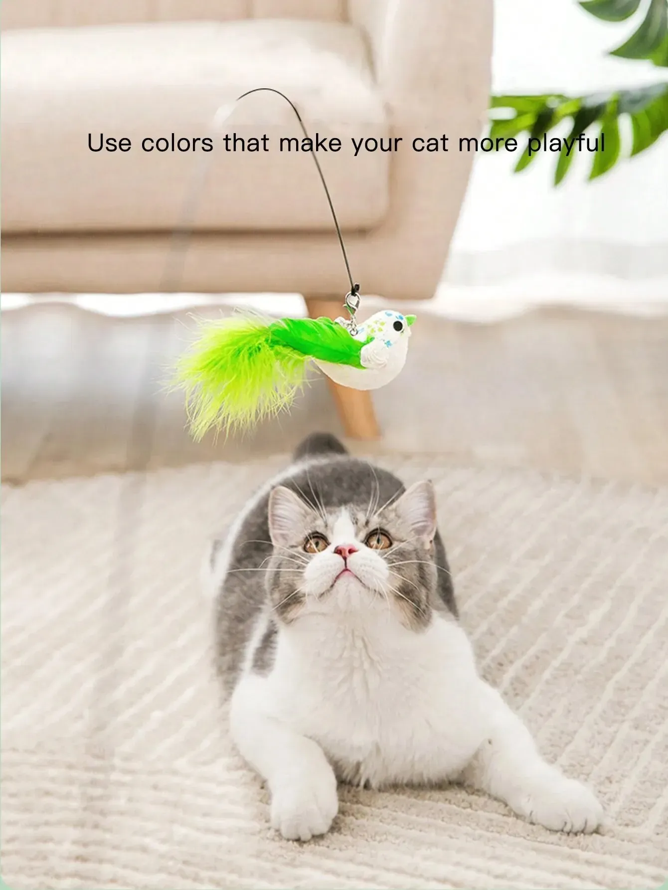 Jouet interactif pour chat à ventouse, simulant un oiseau avec cloche à plumes 2
