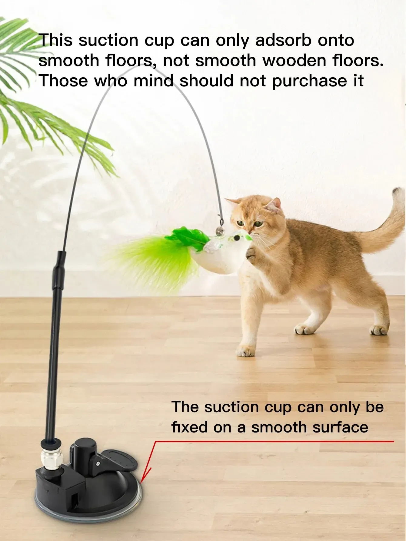 Jouet interactif pour chat à ventouse, simulant un oiseau avec cloche à plumes