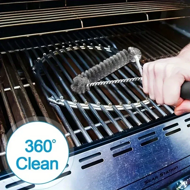 Brosse de nettoyage pour gril à long manche, poignée antiadhésive et poils en acier inoxydable, accessoire pour barbecue d'extérieur 2