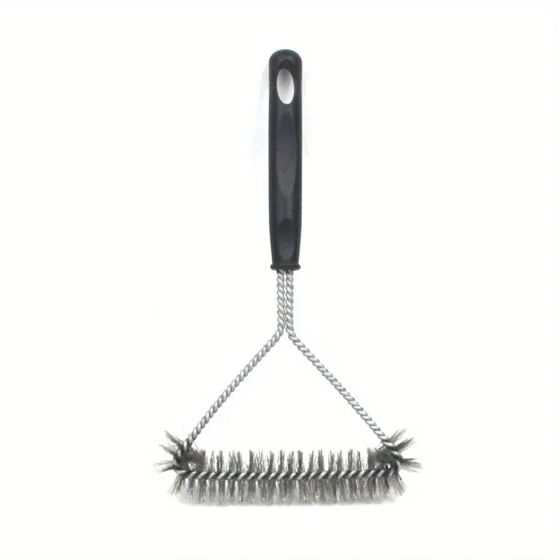 Brosse de nettoyage pour gril à long manche, poignée antiadhésive et poils en acier inoxydable, accessoire pour barbecue d'extérieur 4