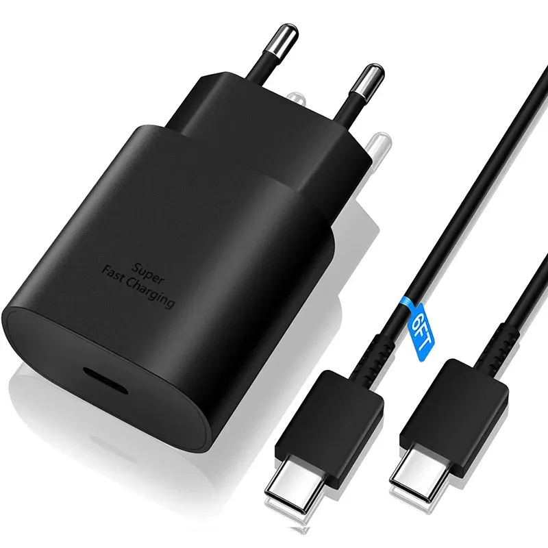Chargeur mural USB-C rapide 25 W avec câble USB-C vers USB-C, compatible Samsung Galaxy et iPhone 10