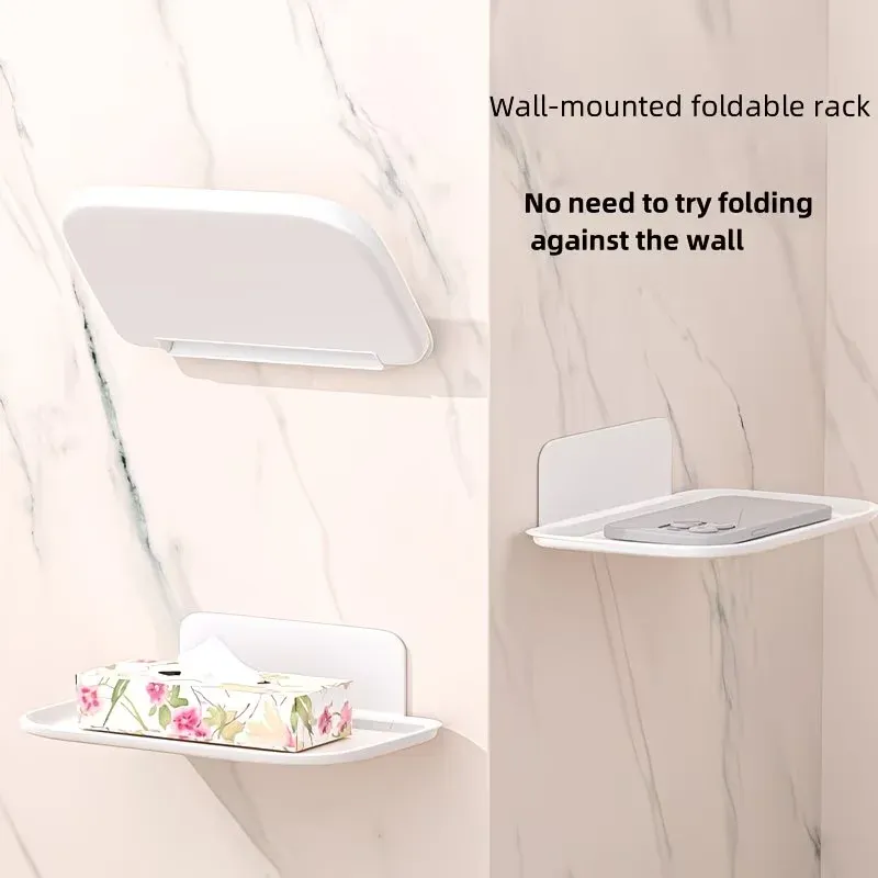 Étagère murale pliable sans perçage, plateau pour routeur Wifi et support de téléphone pour salle de bain 6