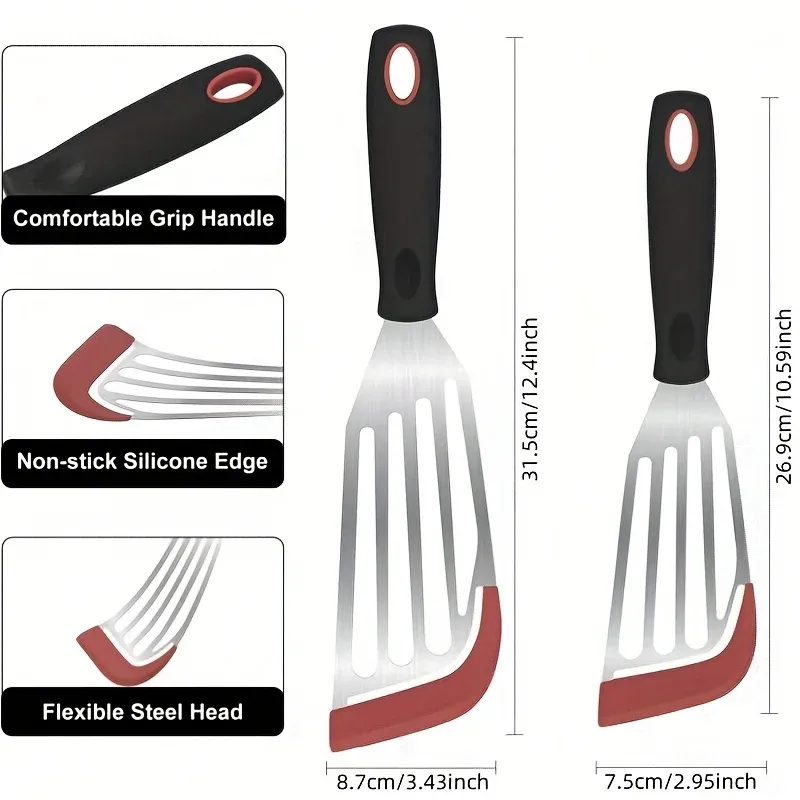 Spatule en silicone et acier inoxydable, spatule à poisson résistante aux hautes températures, spatule à steak pour la cuisine domestique 2