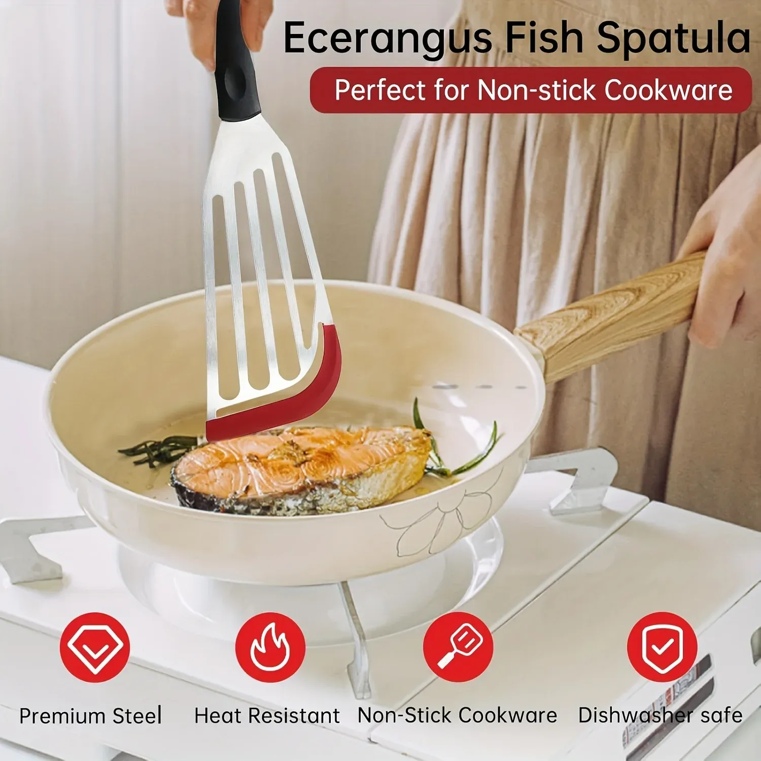 Spatule en silicone et acier inoxydable, spatule à poisson résistante aux hautes températures, spatule à steak pour la cuisine domestique 3