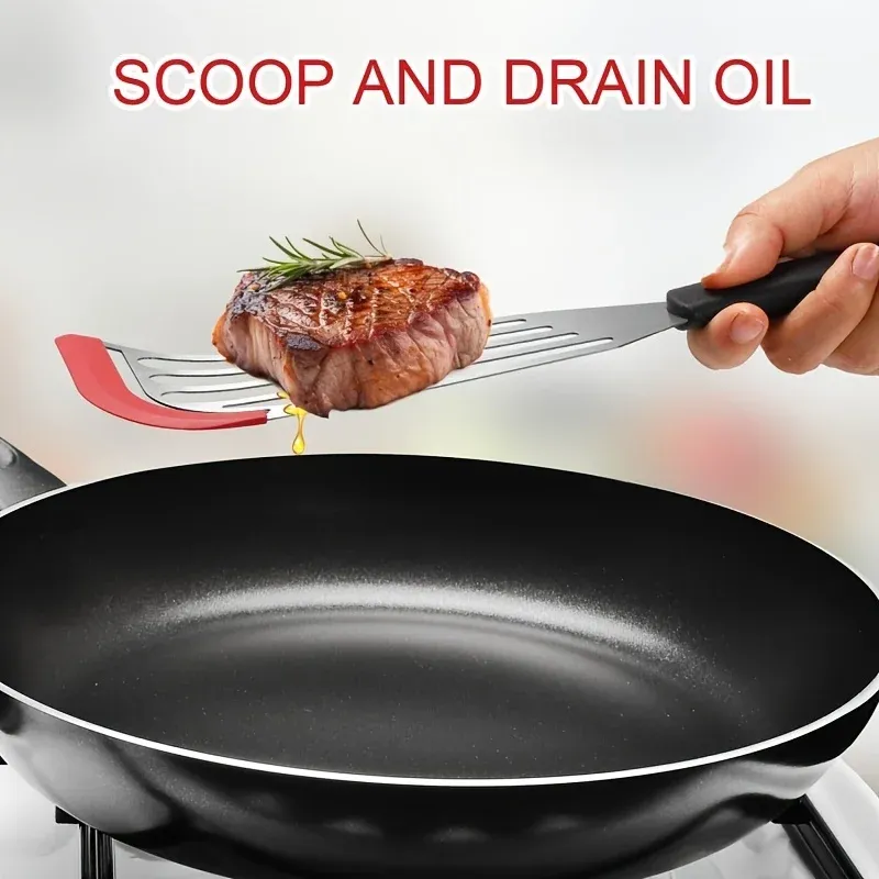 Spatule en silicone et acier inoxydable, spatule à poisson résistante aux hautes températures, spatule à steak pour la cuisine domestique 4