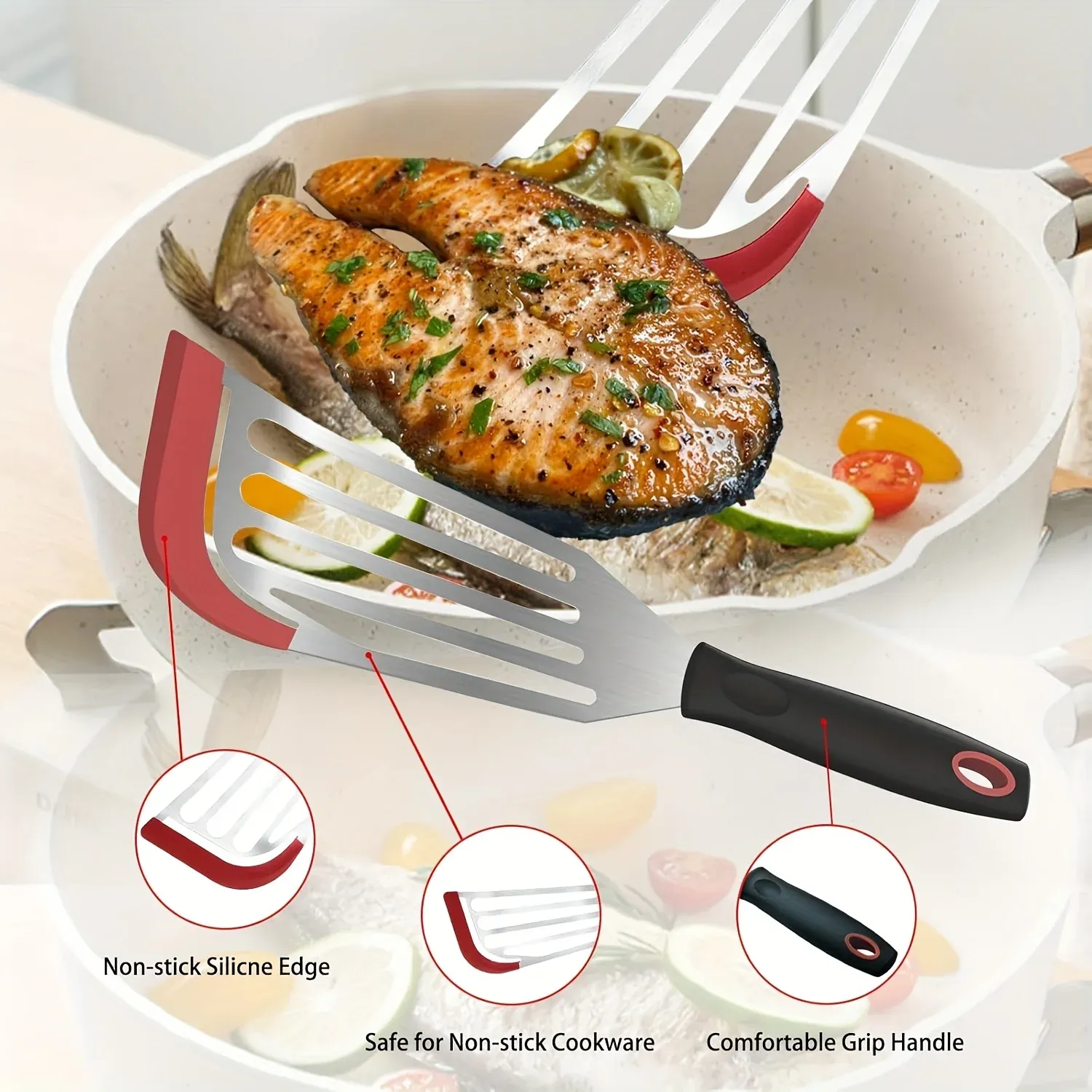 Spatule en silicone et acier inoxydable, vue de détail
