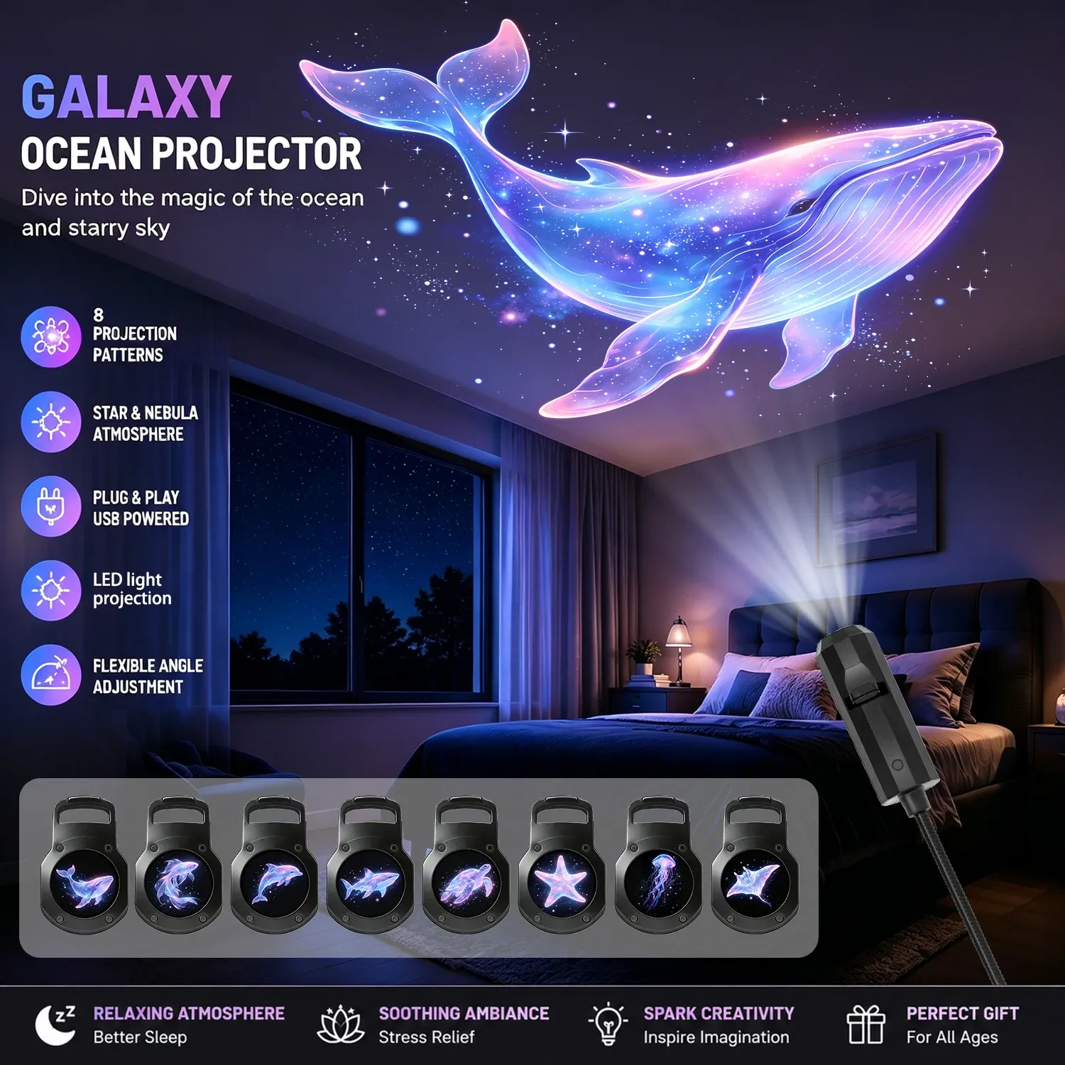Lampe projecteur thème océan, ambiance fonds marins