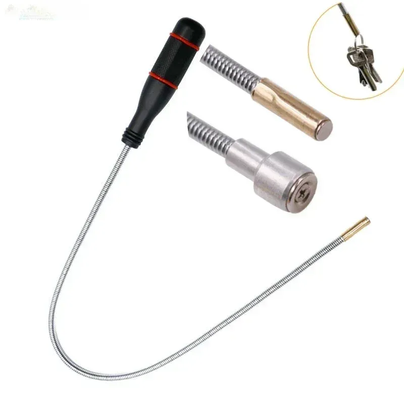 Outil de ramassage magnétique pliable à tige flexible, avec ventouse magnétique et pince à ressort - Image 1