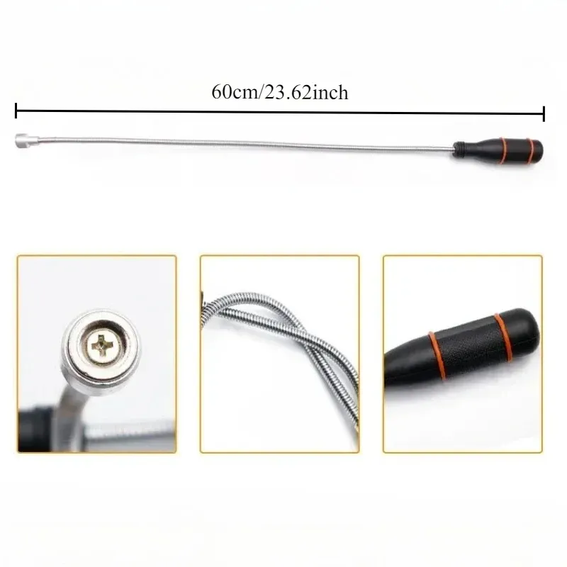 Outil de ramassage magnétique pliable à tige flexible, avec ventouse magnétique et pince à ressort 5