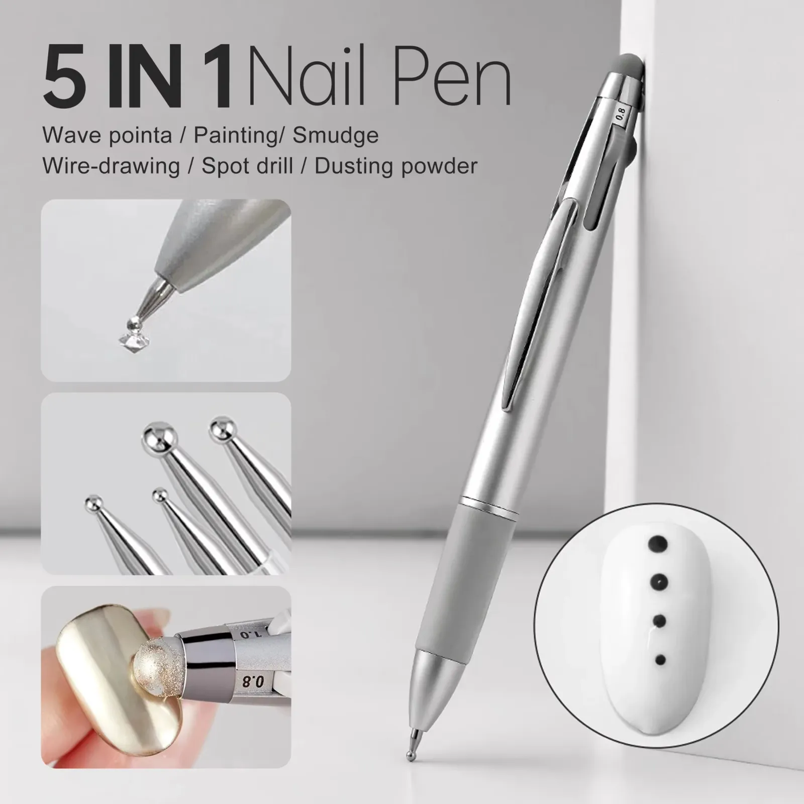 Kit de manucure 5-en-1 à points pour ongles, vue générale
