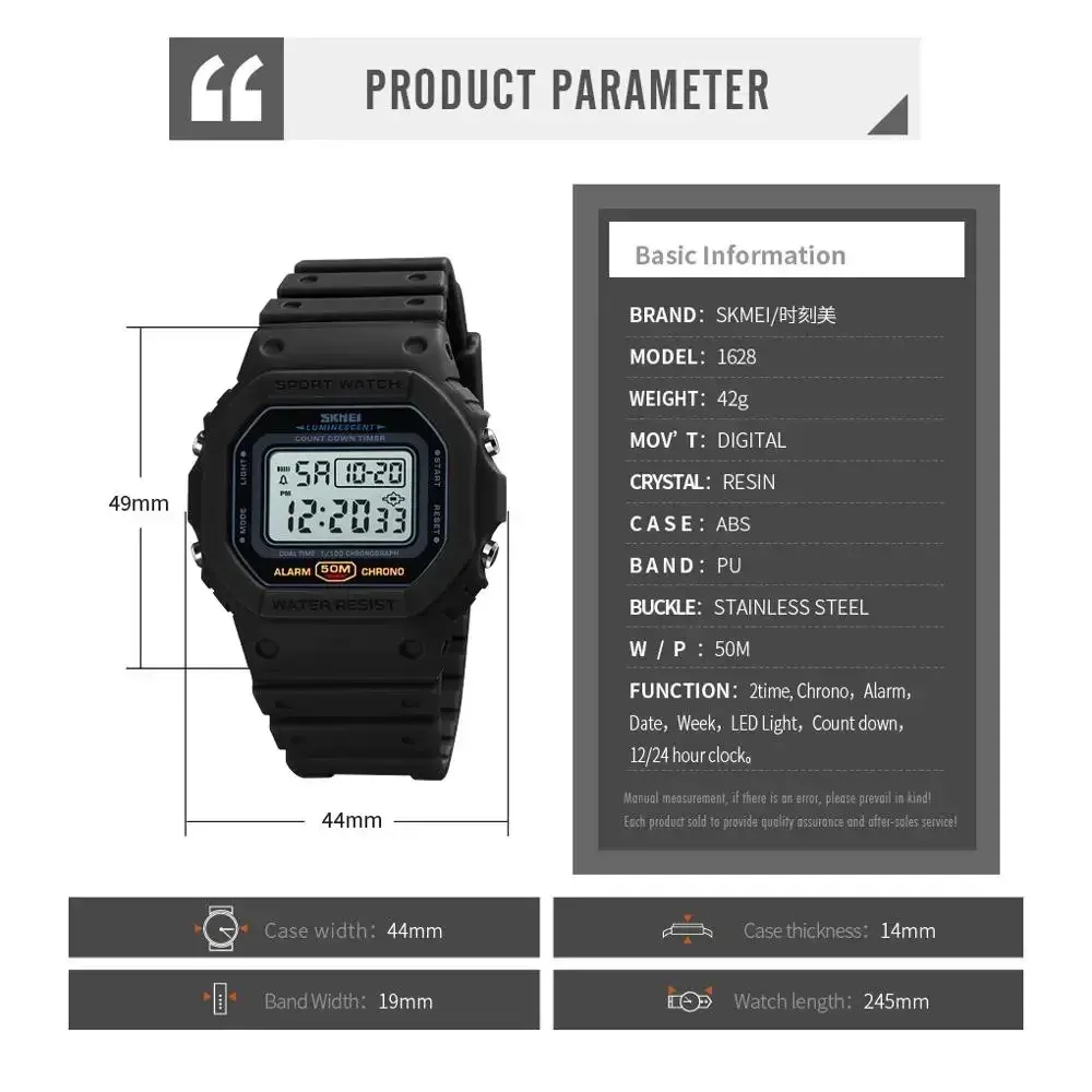 SKMEI 1628 Montre Numérique de Sport Homme Étanche, Électronique, Style Militaire Rétro-éclairé 6