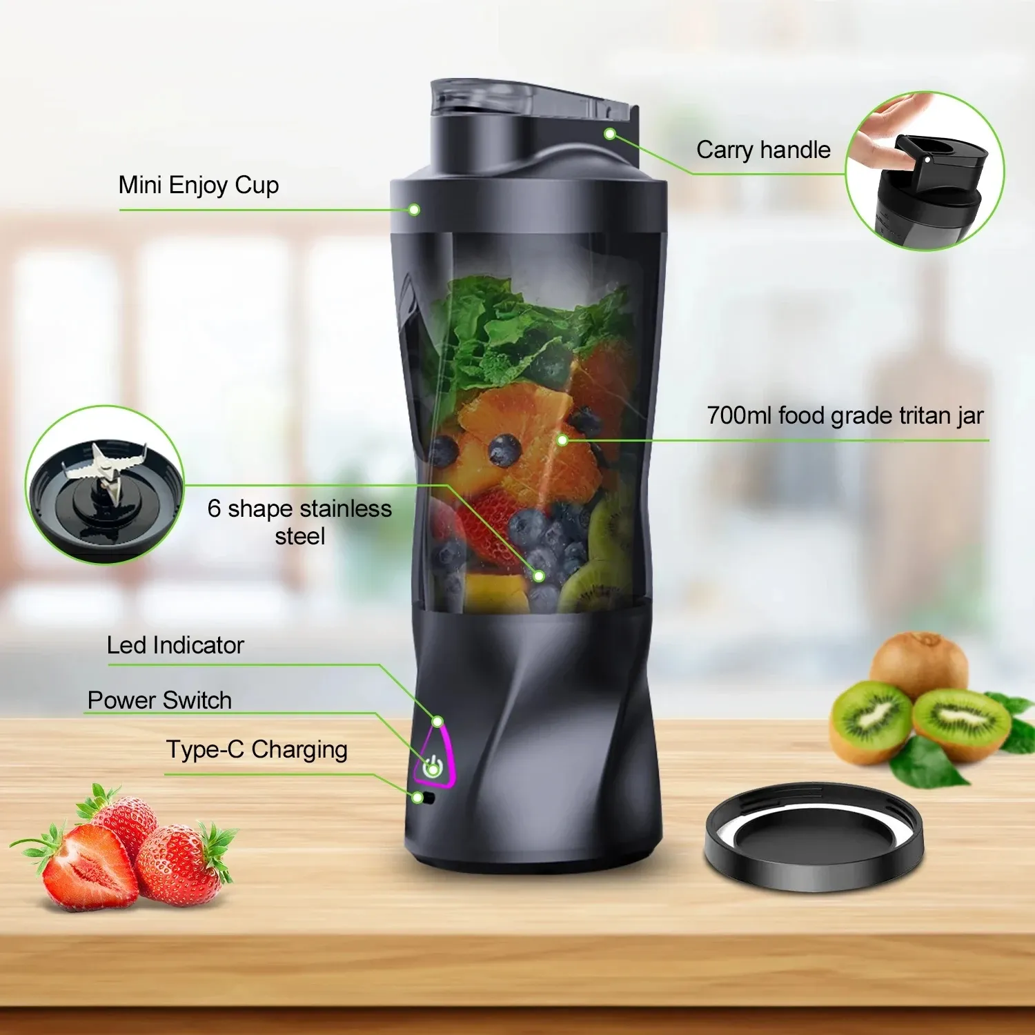 Mélangeur portable HOMEFISH, lames en acier inoxydable