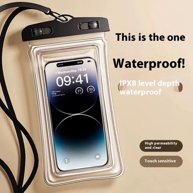 Sac étanche pour téléphone à écran tactile, pour rafting, natation et sources chaudes, avec étui airbag et fermeture scellée 1