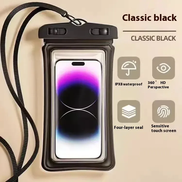Sac étanche pour téléphone à écran tactile, pour rafting, natation et sources chaudes, avec étui airbag et fermeture scellée 8