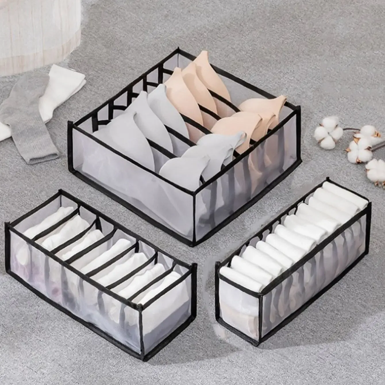 Organisateur de placard pliable pour chaussettes et sous-vêtements, boîte de rangement à compartiments séparés (7, 9 ou 11 grilles), 1 pièce 4