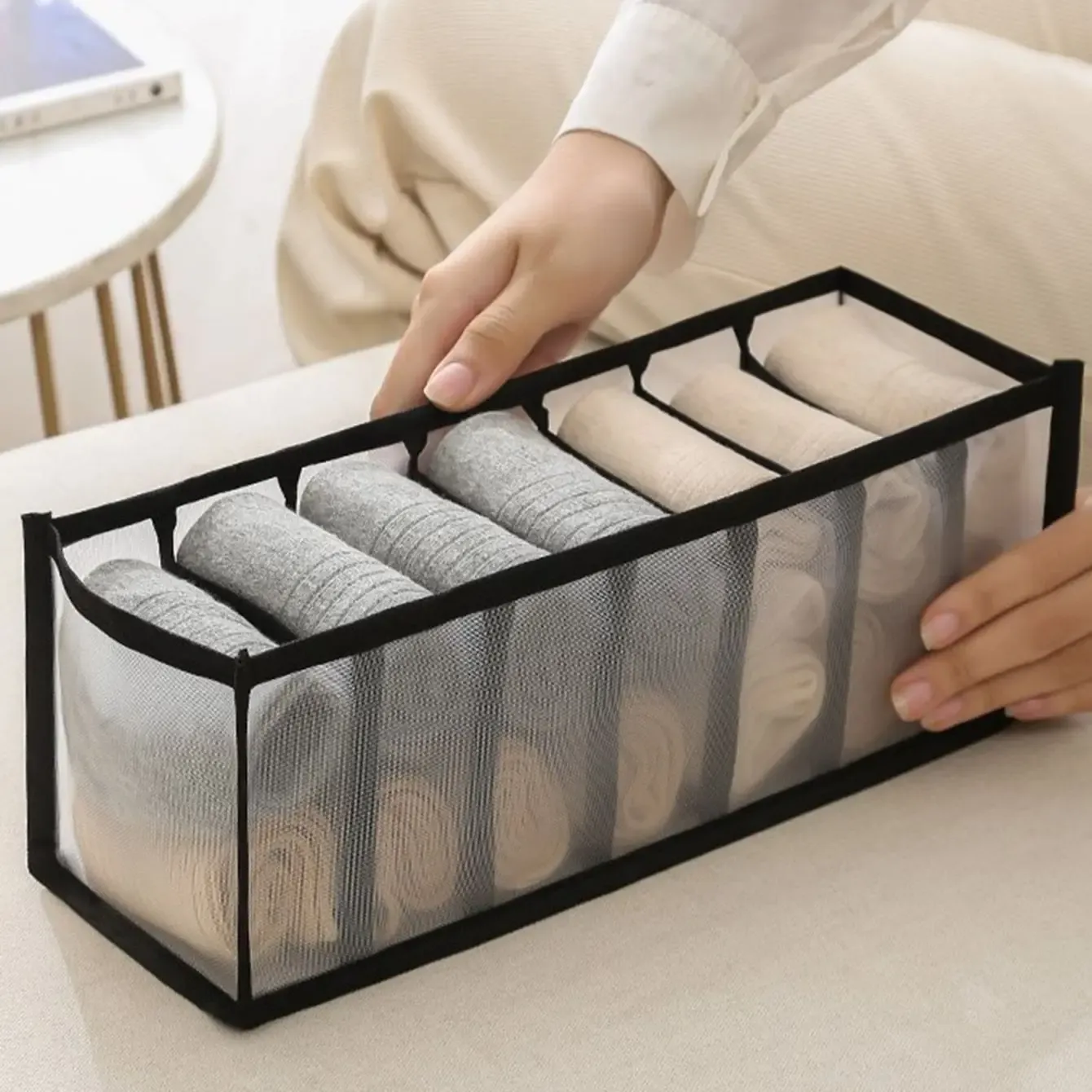 Organisateur de placard pliable pour chaussettes et sous-vêtements, boîte de rangement à compartiments séparés (7, 9 ou 11 grilles), 1 pièce 5