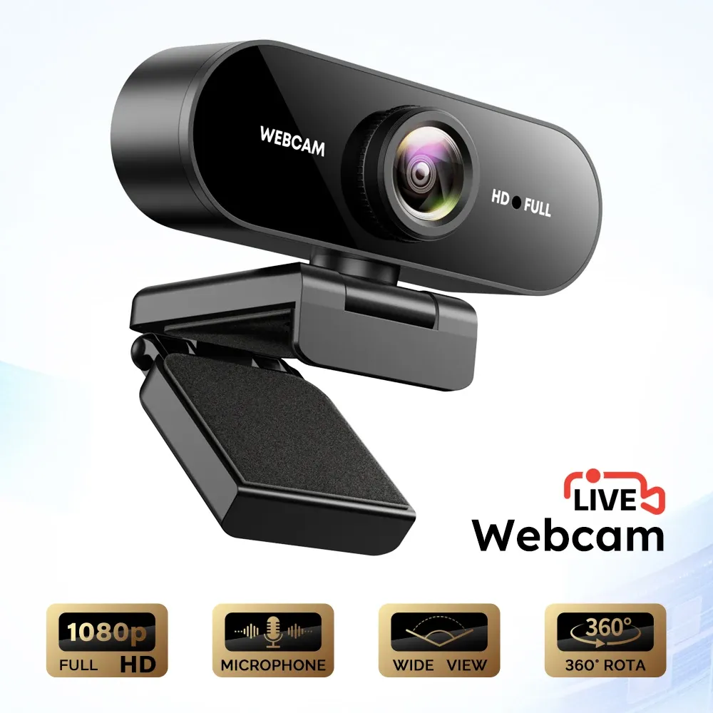 Webcam FHD 1080p avec microphone, caméra USB pour ordinateur portable et de bureau, grand angle pour cours en ligne et visioconférence, Live S