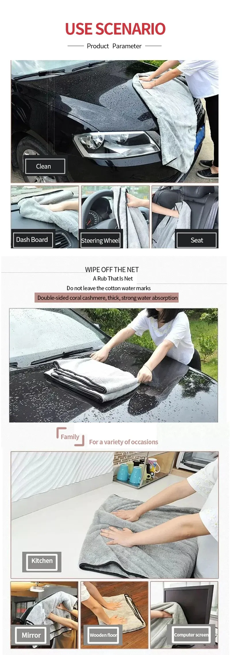 Serviette de nettoyage en microfibre, usage intérieur et extérieur