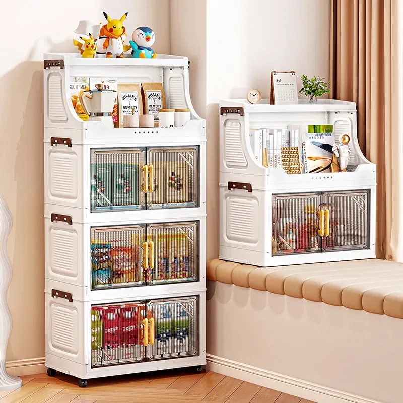 Armoire de rangement pliable à double porte, organisateur mobile compact et de grande capacité pour chambre et salon (vêtements, jouets et collations) 2