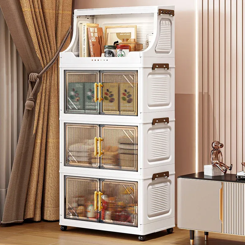 Armoire de rangement pliable à double porte, organisateur mobile compact et de grande capacité pour chambre et salon (vêtements, jouets et collations) 3