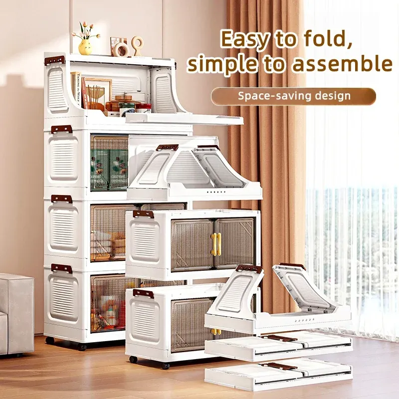 Armoire de rangement pliable à double porte, organisateur mobile compact et de grande capacité pour chambre et salon (vêtements, jouets et collations) 5