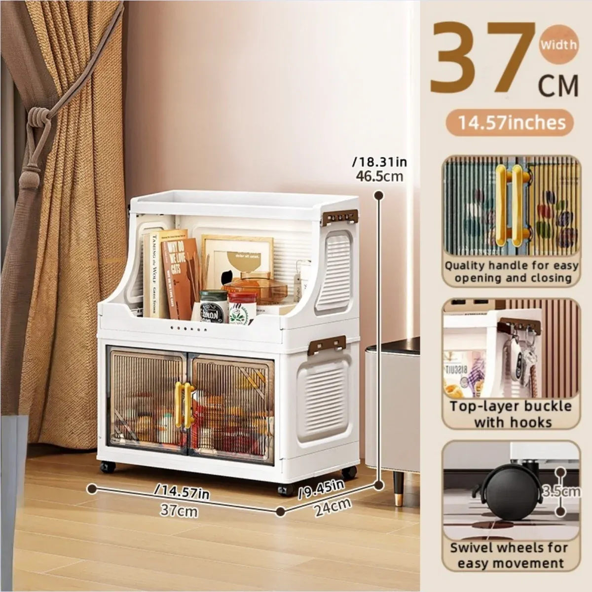 Armoire de rangement pliable à double porte, organisateur mobile compact et de grande capacité pour chambre et salon (vêtements, jouets et collations) 22