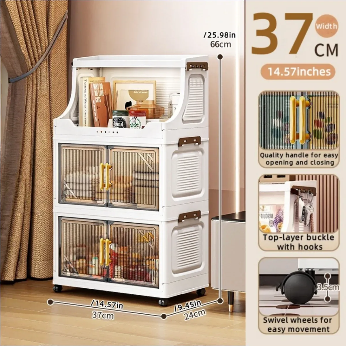 Armoire de rangement pliable à double porte, organisateur mobile compact et de grande capacité pour chambre et salon (vêtements, jouets et collations) 24