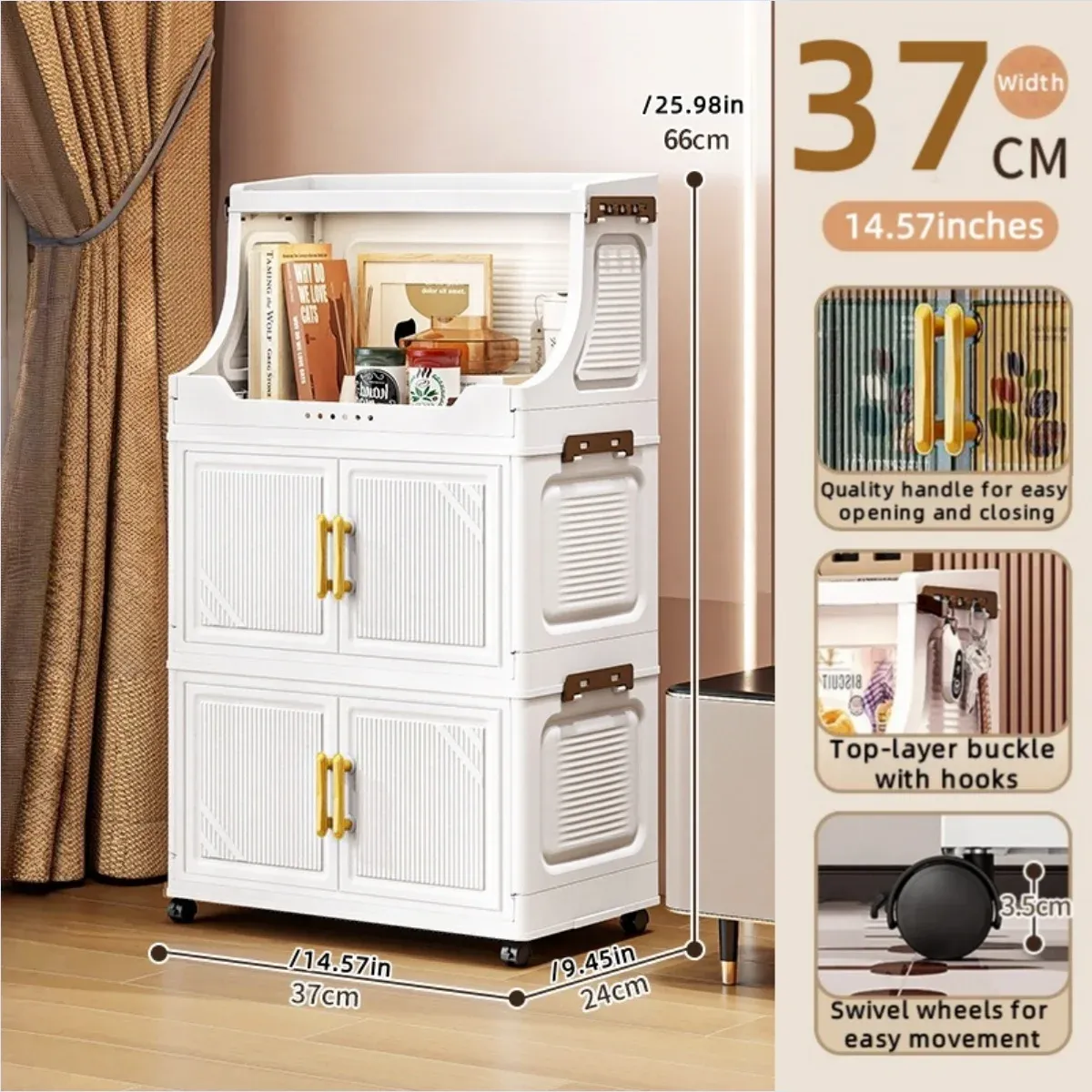 Armoire de rangement pliable à double porte, organisateur mobile compact et de grande capacité pour chambre et salon (vêtements, jouets et collations) 25