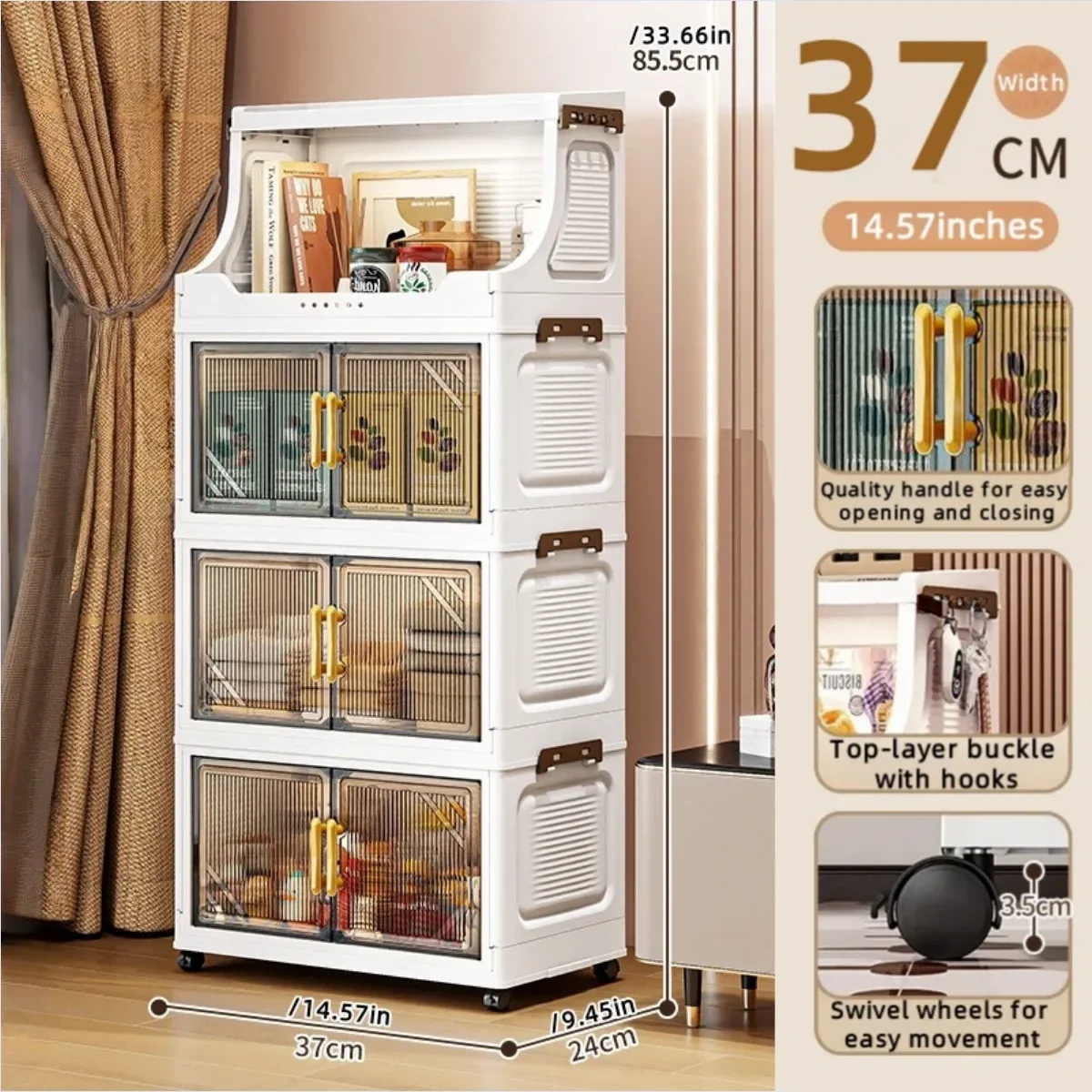 Armoire de rangement pliable à double porte, organisateur mobile compact et de grande capacité pour chambre et salon (vêtements, jouets et collations) 18